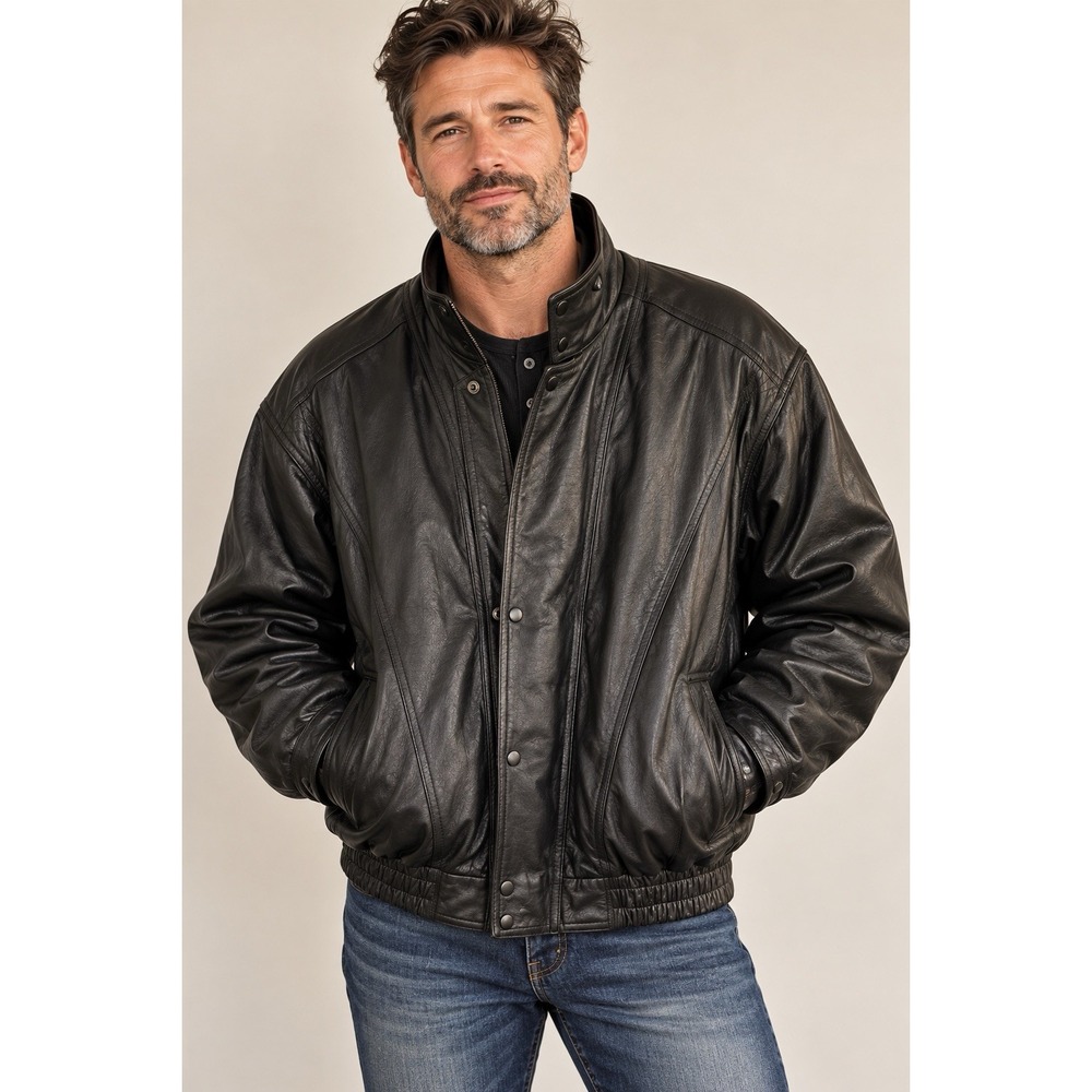 Vintage American Leather Men's 2XL Black Leather Biker Moto Jacket Lined